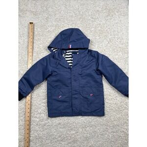 Hiheart Kids Navy Blue Hooded Rain Jacket with Stripe Lining Size 110 4T